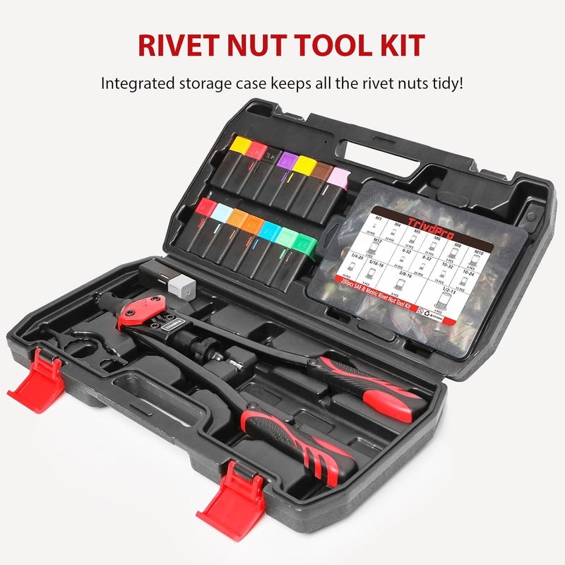 TrivdPro Rivet Nut Tool Kit Rivnut 16" Rivnut Tool Kit Professional RIV Nut Tool Kit with 200pcs Nutsert Tool Kit & 15 Interchangeable Mandrels, Rivet Nut Rivet Tool Kit with Rugged Carry Case - Image 2